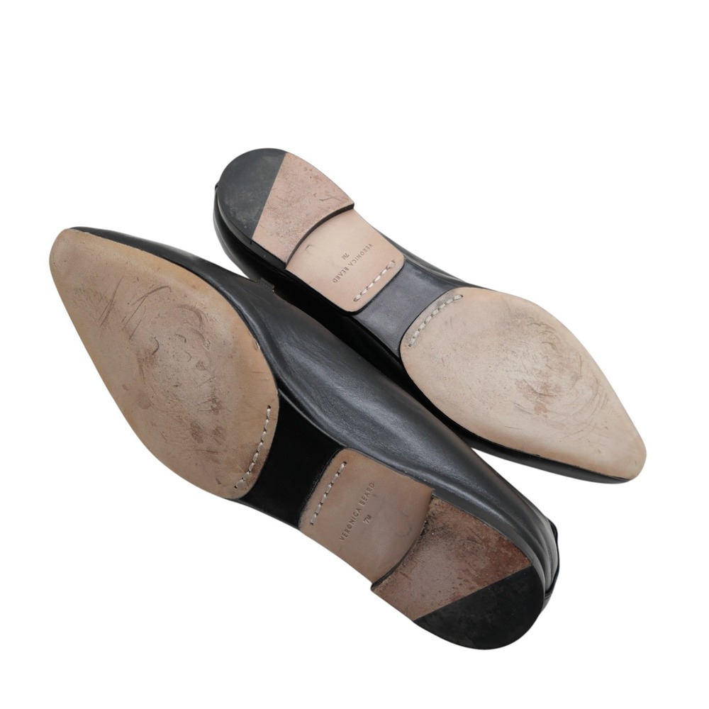 Veronica Beard Champlain Loafers 7 Black Leather Gold Horsebit Pointed Flats - Picture 8 of 8